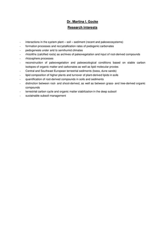 Dr. Martina I. Gocke - Research interests