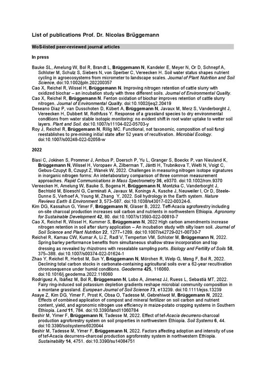 List of publications Prof. Dr. Nicolas Brüggemann